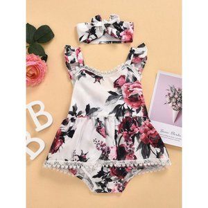 New Adorable Infant Girl Flower Lace Romper Set!
